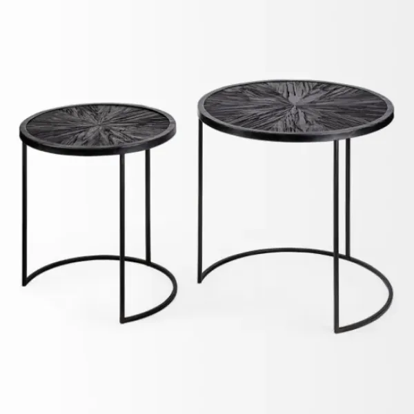 Accent & End Tables-Kirkland's Home Black Starburst Nesting Accent Tables, Set Of 2