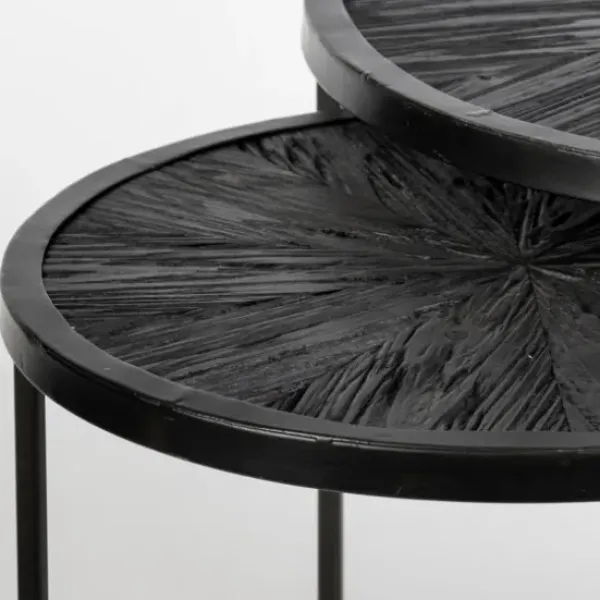 Accent & End Tables-Kirkland's Home Black Starburst Nesting Accent Tables, Set Of 2