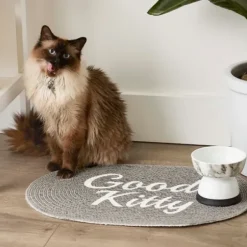 Kitchen & Floor Mats-Kirkland's Home Black Striped Heart Pet Bowl Mat Black/White