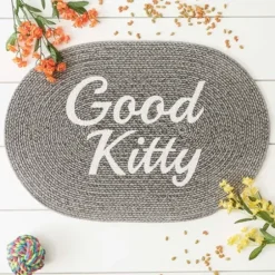 Kitchen & Floor Mats-Kirkland's Home Black Striped Heart Pet Bowl Mat Black/White