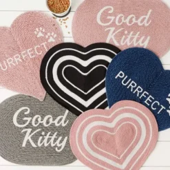 Kitchen & Floor Mats-Kirkland's Home Black Striped Heart Pet Bowl Mat Black/White