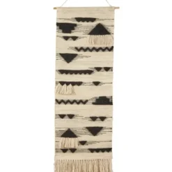 Wall Plaques-Kirkland's Home Black Textured Macrame Tasseled Wall Hanging Tan/Black