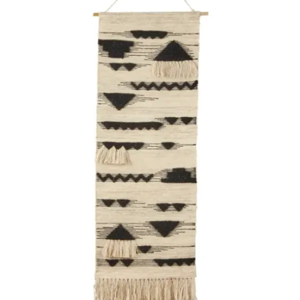 Wall Plaques-Kirkland's Home Black Textured Macrame Tasseled Wall Hanging Tan/Black