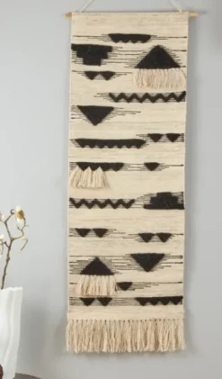 Wall Plaques-Kirkland's Home Black Textured Macrame Tasseled Wall Hanging Tan/Black