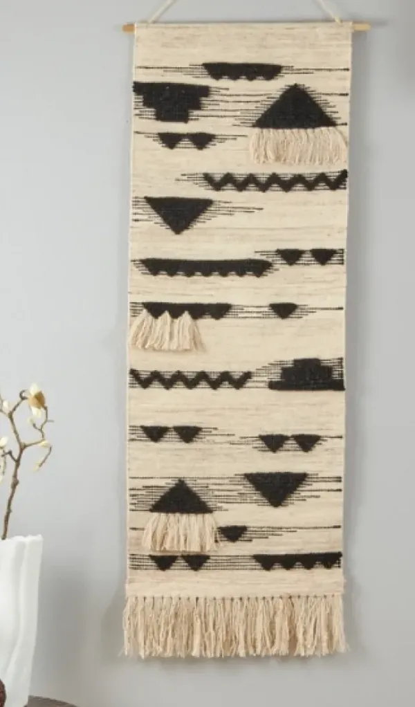 Wall Plaques-Kirkland's Home Black Textured Macrame Tasseled Wall Hanging Tan/Black