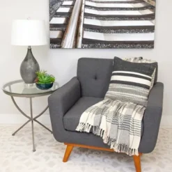 Pillows-Kirkland's Home Black Transitional Stripe Pillow Black/White