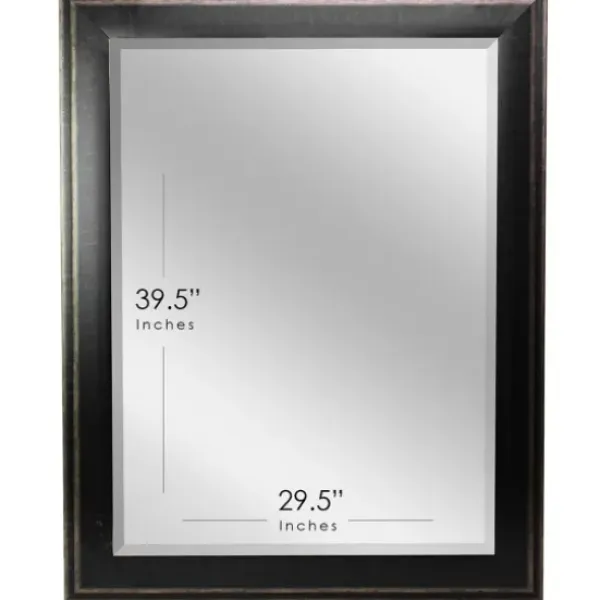 Framed Mirrors-Kirkland's Home Black Two Step Beveled Frame Vanity Mirror