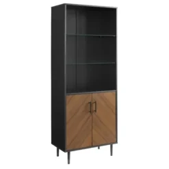 Bookshelves-Kirkland's Home Black Two Tone Bookshelf With Hutch