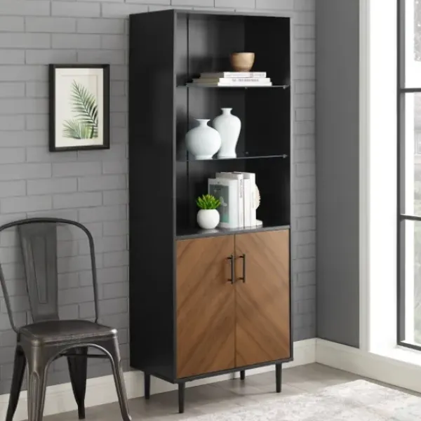 Bookshelves-Kirkland's Home Black Two Tone Bookshelf With Hutch