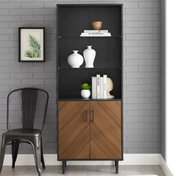 Bookshelves-Kirkland's Home Black Two Tone Bookshelf With Hutch