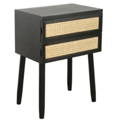 Accent & End Tables-Kirkland's Home Black Two-Drawer Rattan Front Accent Table