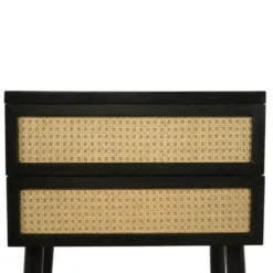 Accent & End Tables-Kirkland's Home Black Two-Drawer Rattan Front Accent Table