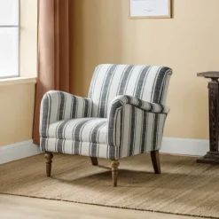 Accent Chairs-Kirkland's Home Black White Carved Slope Stripe Accent Chair Black/White