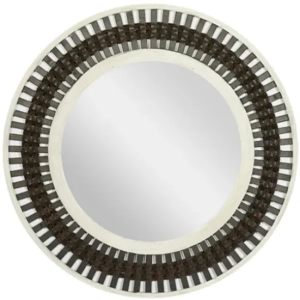 Decorative Mirrors-Kirkland's Home Black White Distressed Wood Rope Fiber Wall Mirror