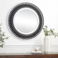 Decorative Mirrors-Kirkland's Home Black White Distressed Wood Rope Fiber Wall Mirror