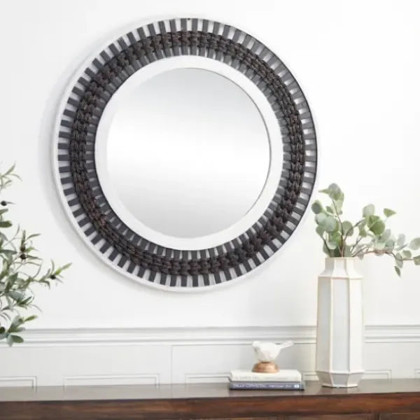 Decorative Mirrors-Kirkland's Home Black White Distressed Wood Rope Fiber Wall Mirror