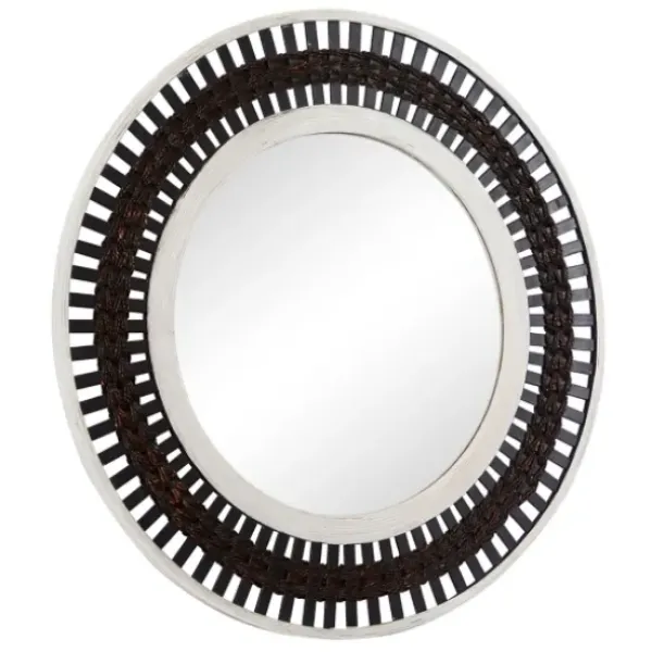 Decorative Mirrors-Kirkland's Home Black White Distressed Wood Rope Fiber Wall Mirror