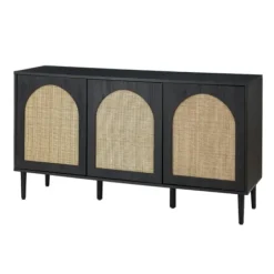 Cabinets & Sideboards-Kirkland's Home Black Wood And Cane Arched Sideboard Cabinet