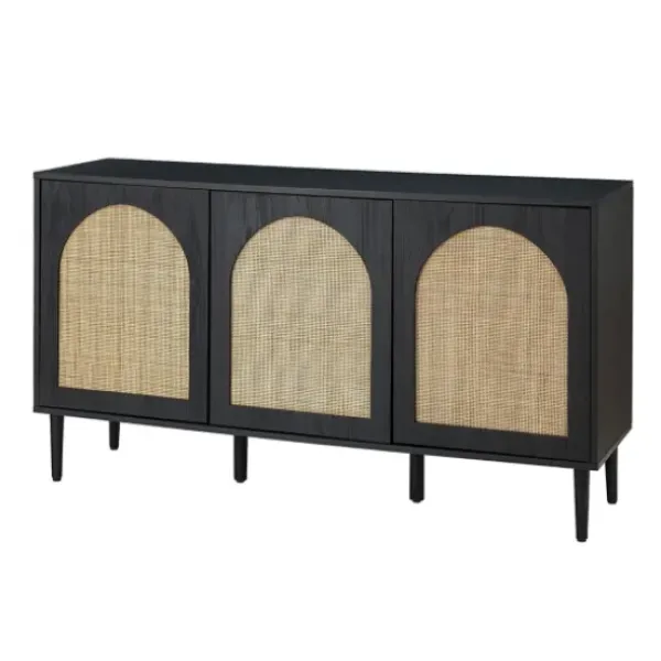 Cabinets & Sideboards-Kirkland's Home Black Wood And Cane Arched Sideboard Cabinet