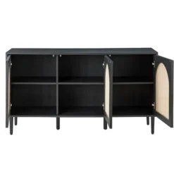 Cabinets & Sideboards-Kirkland's Home Black Wood And Cane Arched Sideboard Cabinet