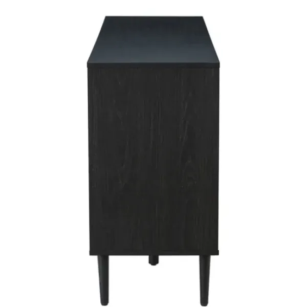 Cabinets & Sideboards-Kirkland's Home Black Wood And Cane Arched Sideboard Cabinet