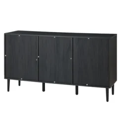 Cabinets & Sideboards-Kirkland's Home Black Wood And Cane Arched Sideboard Cabinet