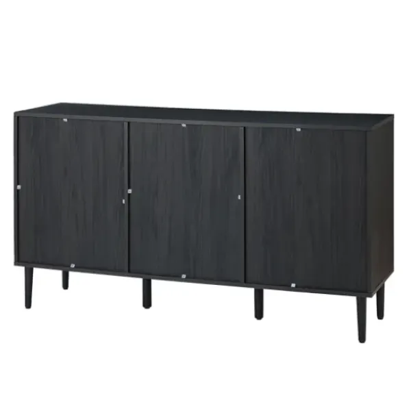 Cabinets & Sideboards-Kirkland's Home Black Wood And Cane Arched Sideboard Cabinet
