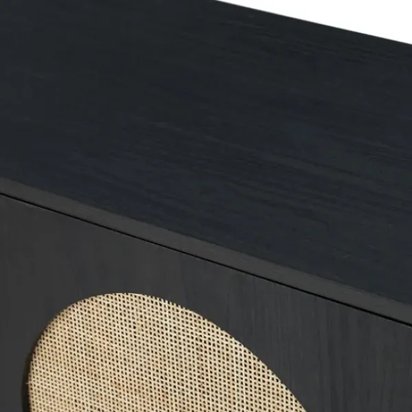 Cabinets & Sideboards-Kirkland's Home Black Wood And Cane Arched Sideboard Cabinet