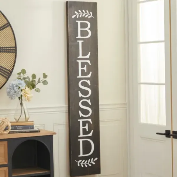 Wall Quotes & Signs-Kirkland's Home Black Wood Blessed Wall Plaque Black/White