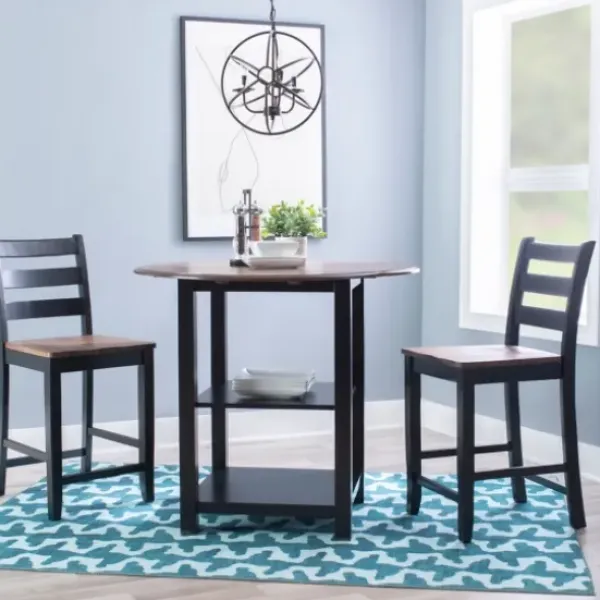 Dining Tables-Kirkland's Home Black Wood Farmhouse 3-Pc. Stool And Table Set Black/Brown