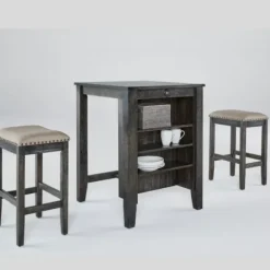 Kitchen Islands & Bar Carts-Kirkland's Home Black Wood Linen 3-Pc. Usb Island And Stool Set