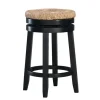 Bar Stools & Counter Height Stools-Kirkland's Home Black Wood Seagrass Seat Swivel Counter Stool Tan