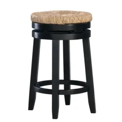 Bar Stools & Counter Height Stools-Kirkland's Home Black Wood Seagrass Seat Swivel Counter Stool Tan