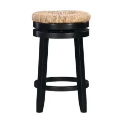 Bar Stools & Counter Height Stools-Kirkland's Home Black Wood Seagrass Seat Swivel Counter Stool Tan