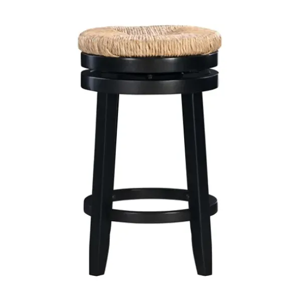 Bar Stools & Counter Height Stools-Kirkland's Home Black Wood Seagrass Seat Swivel Counter Stool Tan