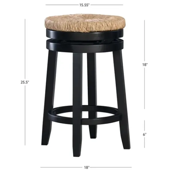 Bar Stools & Counter Height Stools-Kirkland's Home Black Wood Seagrass Seat Swivel Counter Stool Tan