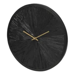 Clocks-Kirkland's Home Black Wood Texture Wall Clock With Gold Hands