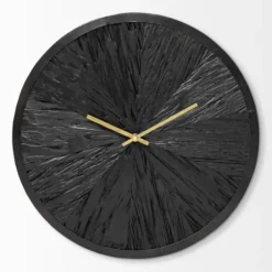 Clocks-Kirkland's Home Black Wood Texture Wall Clock With Gold Hands