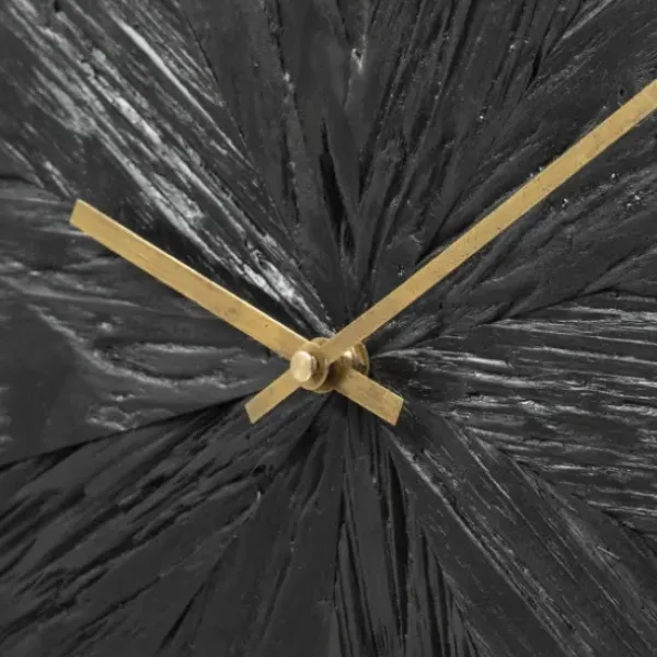 Clocks-Kirkland's Home Black Wood Texture Wall Clock With Gold Hands
