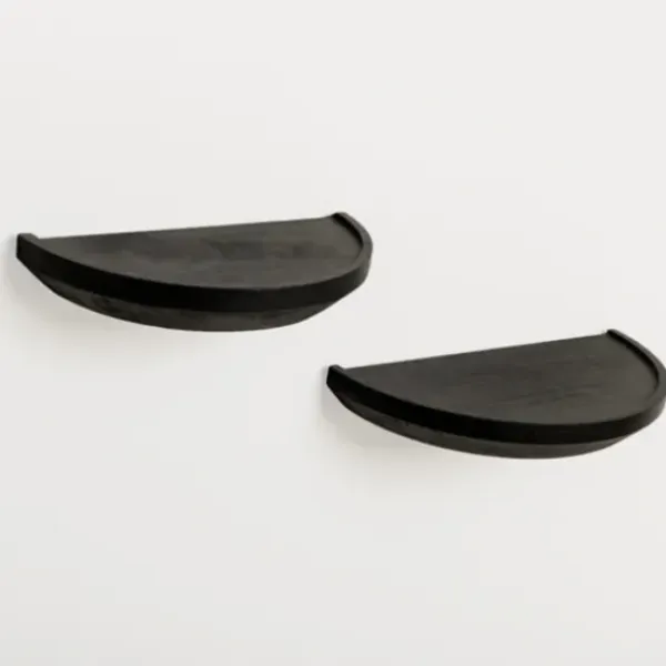 Shelves-Kirkland's Home Black Wooden Half-Moon Wall Shelves, Set Of 2