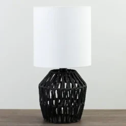 Table Lamps-Kirkland's Home Black Woven Metal And String Table Lamp White