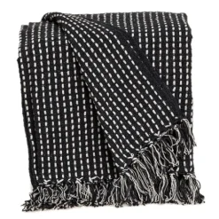 Blankets & Throws-Kirkland's Home Black Woven Pattern Wool Tassel Throw Black/White