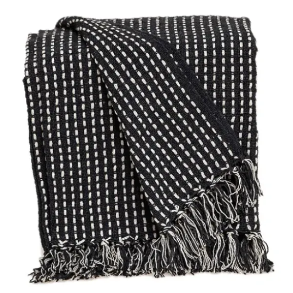 Blankets & Throws-Kirkland's Home Black Woven Pattern Wool Tassel Throw Black/White