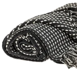 Blankets & Throws-Kirkland's Home Black Woven Pattern Wool Tassel Throw Black/White