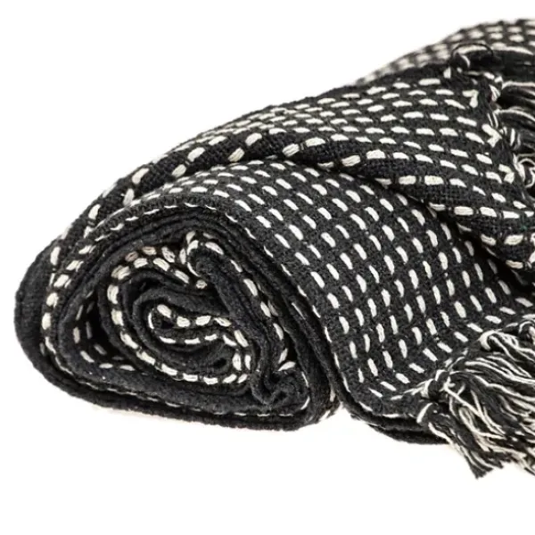 Blankets & Throws-Kirkland's Home Black Woven Pattern Wool Tassel Throw Black/White