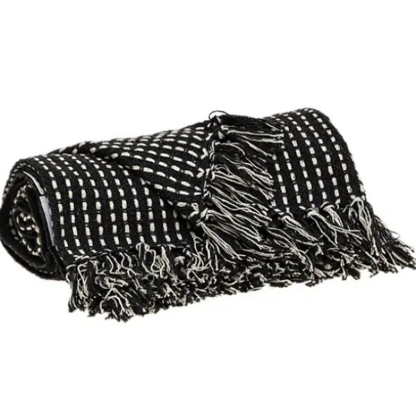Blankets & Throws-Kirkland's Home Black Woven Pattern Wool Tassel Throw Black/White