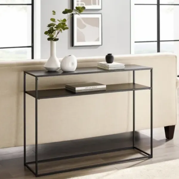 Entryway Furniture-Kirkland's Home Blake Simple Metal Console Table Black