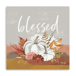 Wall Quotes & Signs-Kirkland's Home Blessed Pumpkins And Flowers Giclee Canvas Print Gray/Multi