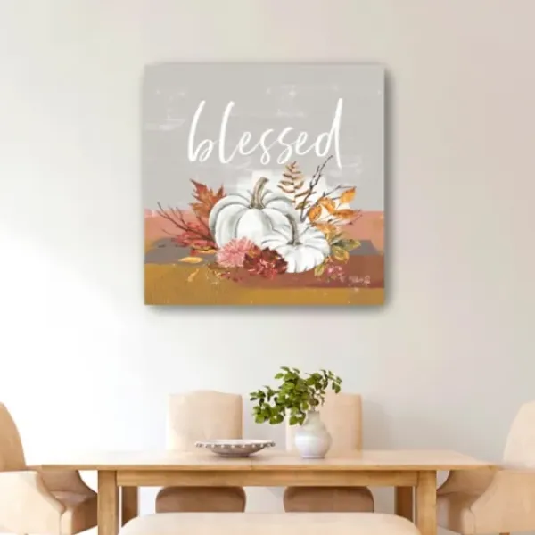 Wall Quotes & Signs-Kirkland's Home Blessed Pumpkins And Flowers Giclee Canvas Print Gray/Multi