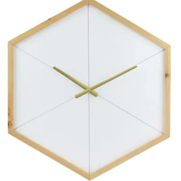 Clocks-Kirkland's Home Blond Wood Frame Hexagon Wall Clock